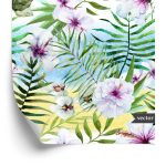Behang Hibiscusorchidee En Palmbladeren