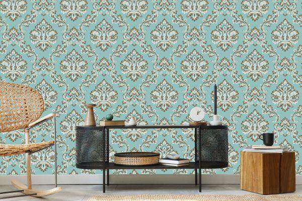 Behang Turkoois - Ornament In De Barokstijl - Afbeelding 5