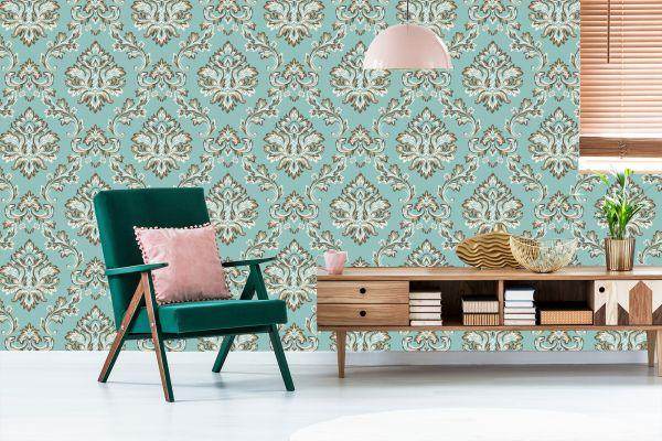 Behang Turkoois - Ornament In De Barokstijl - Afbeelding 6