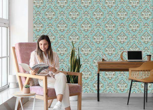 Behang Turkoois - Ornament In De Barokstijl - Afbeelding 7