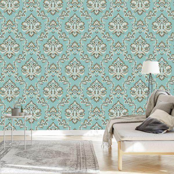 Behang Turkoois - Ornament In De Barokstijl - Afbeelding 3