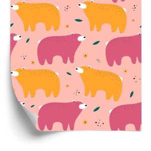 Behang Voor Kinderen - Kleurrijke Teddyberen - Scandinavische Stijl