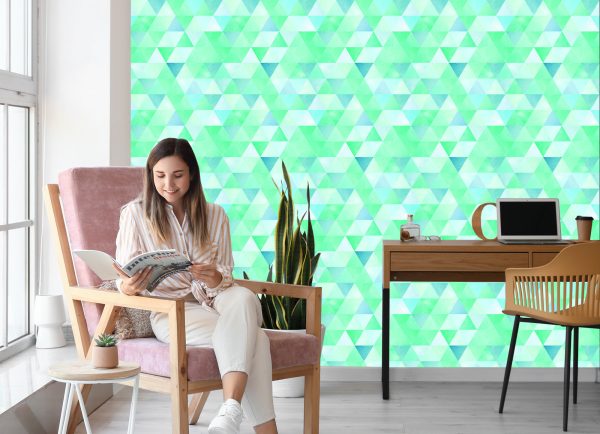 Behang Turkooise Driehoeken In Vintage Stijl - Afbeelding 7