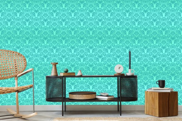Behang Mooie Turquoise Bloem Ornamenten - Afbeelding 5