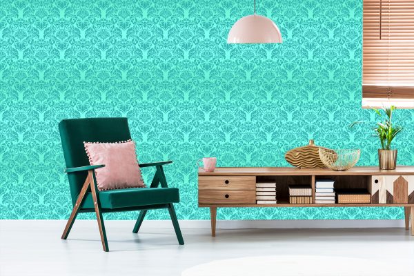Behang Mooie Turquoise Bloem Ornamenten - Afbeelding 6
