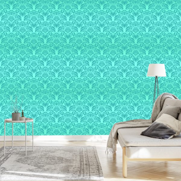 Behang Mooie Turquoise Bloem Ornamenten - Afbeelding 3