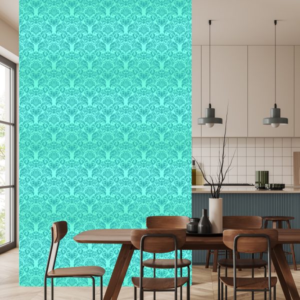 Behang Mooie Turquoise Bloem Ornamenten - Afbeelding 4