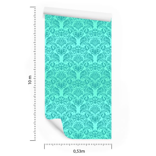 Behang Mooie Turquoise Bloem Ornamenten - Afbeelding 8