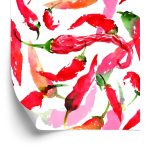Behang Voor In De Keuken - Chilipepers Beschilderd Met Waterverf
