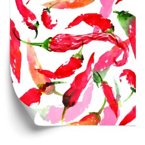 Papel pintado para la cocina - chiles pintados con acuarela