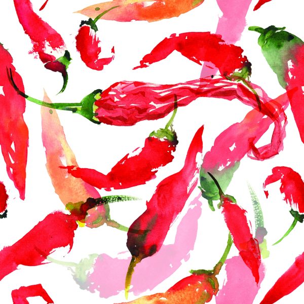 Behang Voor In De Keuken - Chilipepers Beschilderd Met Waterverf - Afbeelding 2