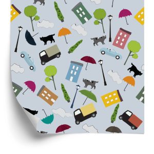 Behang Voor Kinderen - Wolken, Kattenbomen