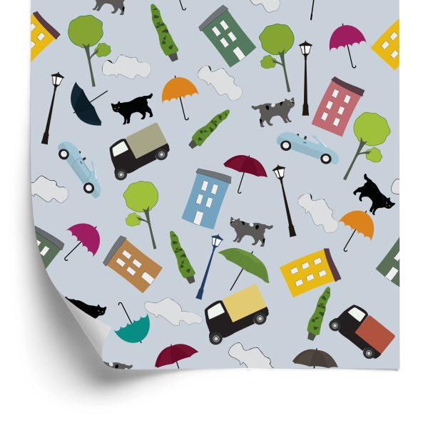 Behang Voor Kinderen - Wolken, Kattenbomen