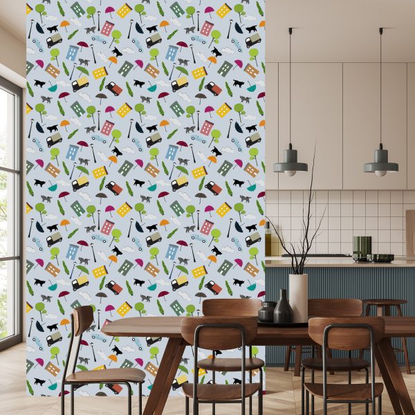Behang Voor Kinderen - Wolken, Kattenbomen - Afbeelding 4