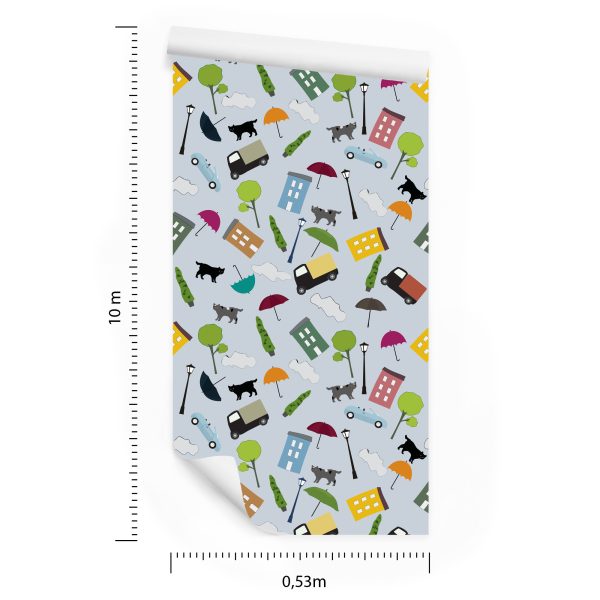 Behang Voor Kinderen - Wolken, Kattenbomen - Afbeelding 8