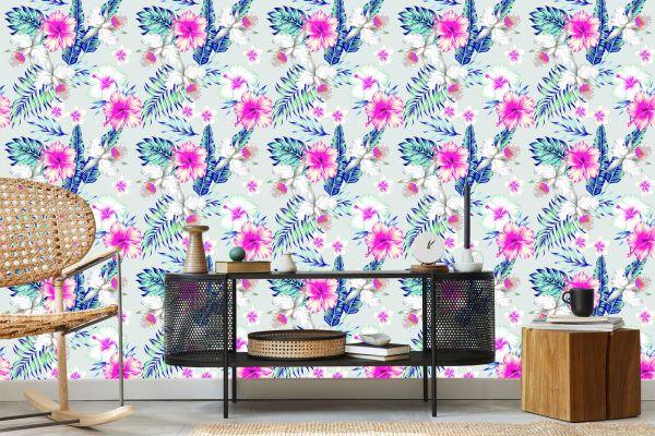 Behang Exotische Bloemen En Bladeren - Afbeelding 5