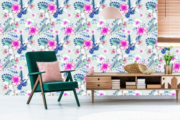 Behang Exotische Bloemen En Bladeren - Afbeelding 6