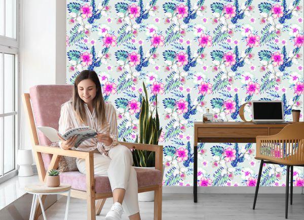 Behang Exotische Bloemen En Bladeren - Afbeelding 7