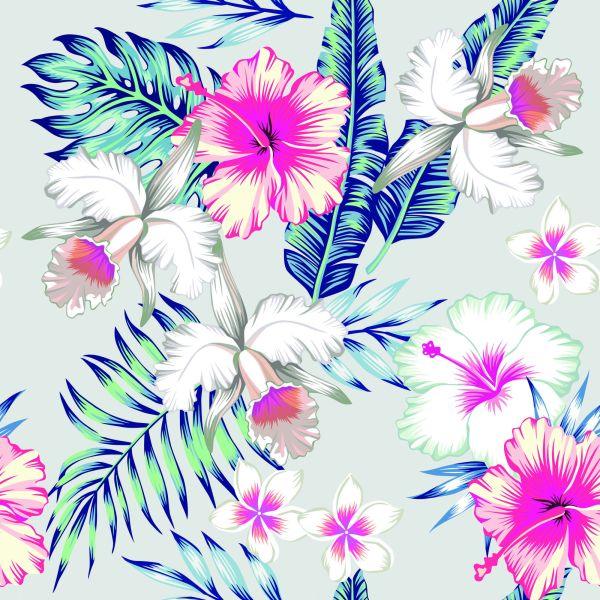 Behang Exotische Bloemen En Bladeren - Afbeelding 2