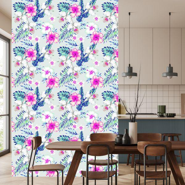 Behang Exotische Bloemen En Bladeren - Afbeelding 4