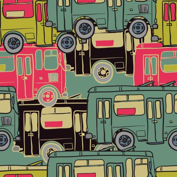 Behang Voor Kinderen - Kleurrijke Bussen - Afbeelding 2