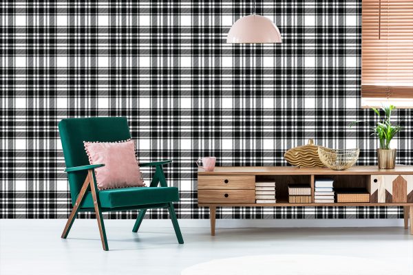 Behang Zwart-Witte Schotse Plaid - Afbeelding 6