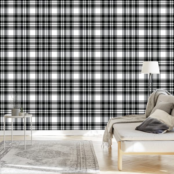 Behang Zwart-Witte Schotse Plaid - Afbeelding 3