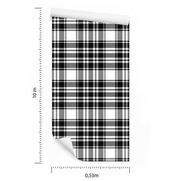 Behang Zwart-Witte Schotse Plaid - Afbeelding 8