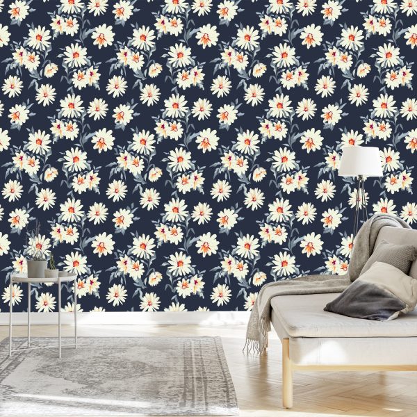 Behang Bloemen - Geschilderde Madeliefjes - Afbeelding 3
