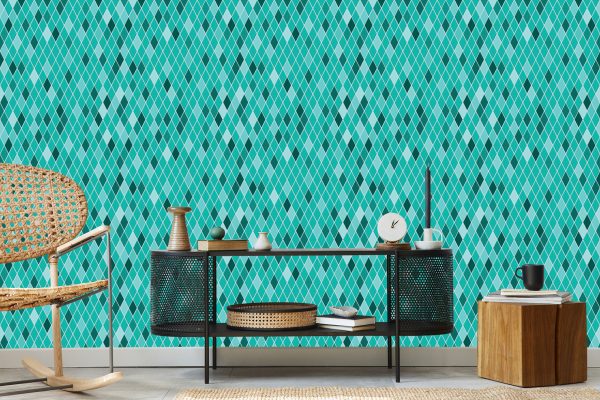 Behang Moderne Turquoise Diamanten - Afbeelding 5