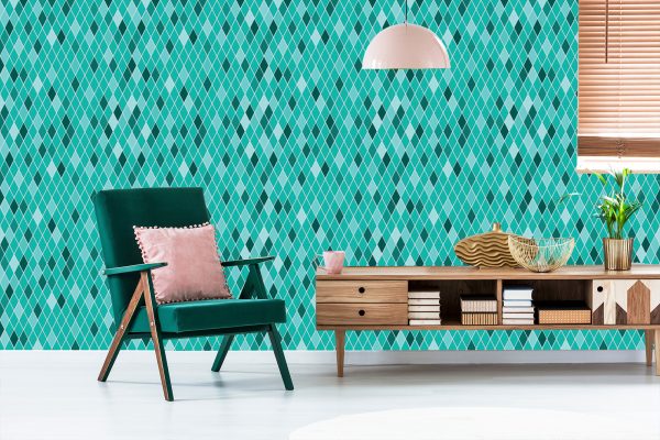 Behang Moderne Turquoise Diamanten - Afbeelding 6