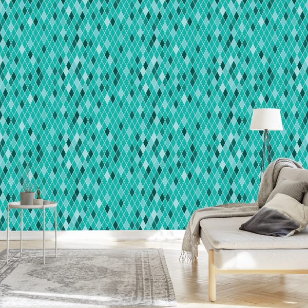 Behang Moderne Turquoise Diamanten - Afbeelding 3