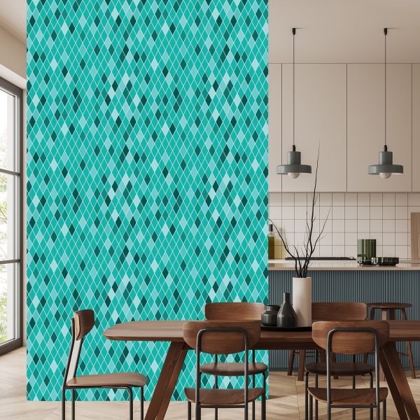 Behang Moderne Turquoise Diamanten - Afbeelding 4