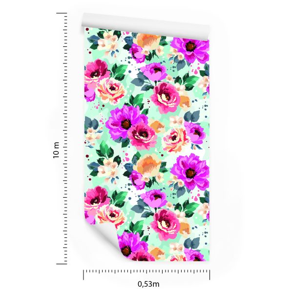 Behang Prachtige Bloemen Geschilderd Met Waterverf - Afbeelding 8