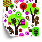 Behang Voor Kinderen - Bosdieren, Kleurrijke Bloemen En Bomen