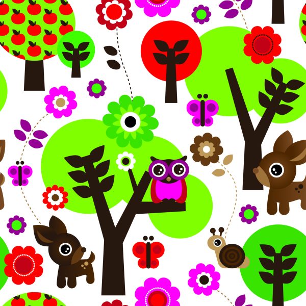Behang Voor Kinderen - Bosdieren, Kleurrijke Bloemen En Bomen - Afbeelding 2