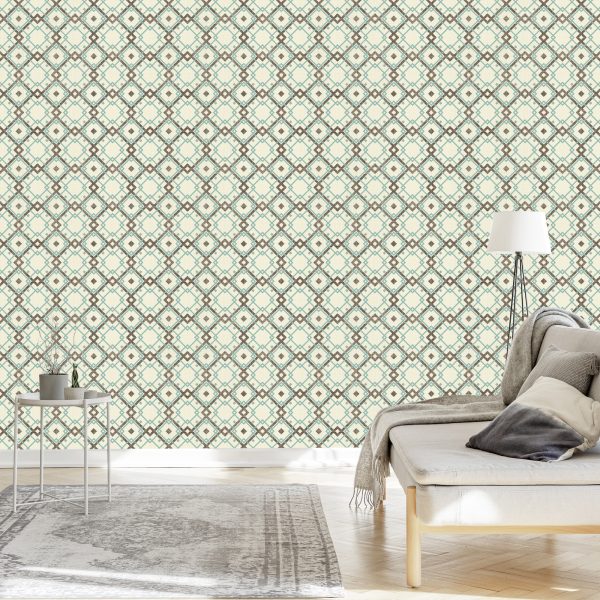 Behang Geometrisch Patroon In Retrostijl - Afbeelding 3