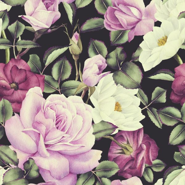 Behang Kleurrijke Rozen - Vintage Aquarel - Afbeelding 2