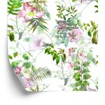 Behang Aquarel Bladeren En Bloemen