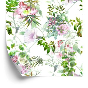 Behang Aquarel Bladeren En Bloemen