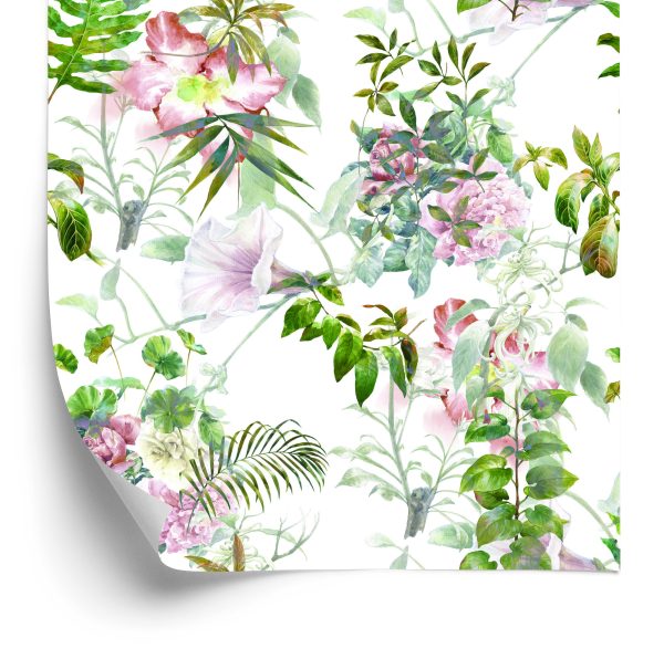 Behang Aquarel Bladeren En Bloemen