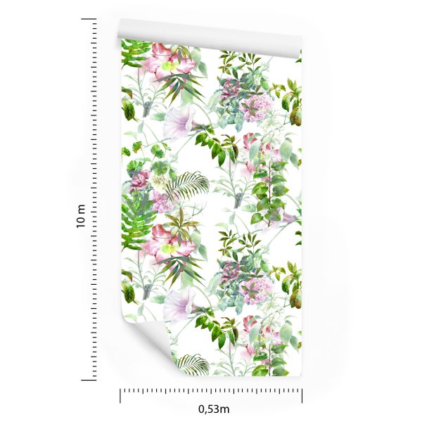 Behang Aquarel Bladeren En Bloemen - Afbeelding 8