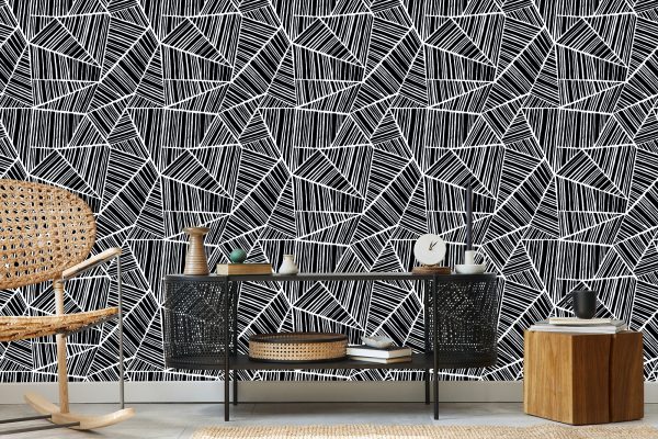 Behang Zwart-Witte Geometrische Patronen - Afbeelding 5