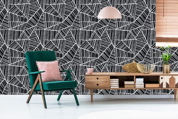 Behang Zwart-Witte Geometrische Patronen - Afbeelding 6