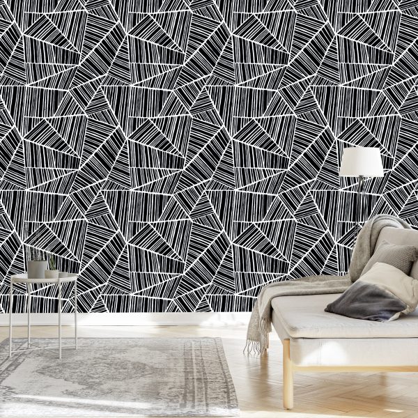 Behang Zwart-Witte Geometrische Patronen - Afbeelding 3
