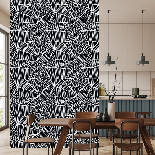 Behang Zwart-Witte Geometrische Patronen - Afbeelding 4