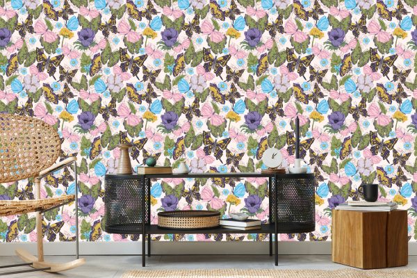 Behang Voor Kinderen - Vlinders Tussen Bloemen - Afbeelding 5