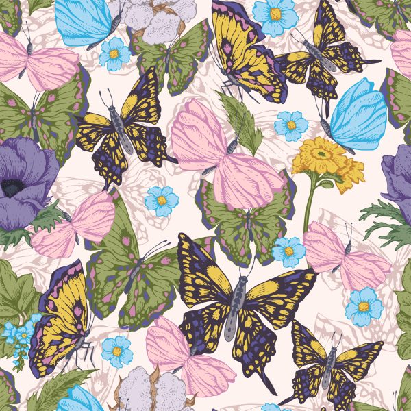 Behang Voor Kinderen - Vlinders Tussen Bloemen - Afbeelding 2
