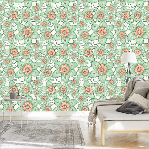 Behang Kleurrijke Bloemen In Vintage Stijl - Afbeelding 3