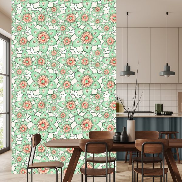 Behang Kleurrijke Bloemen In Vintage Stijl - Afbeelding 4